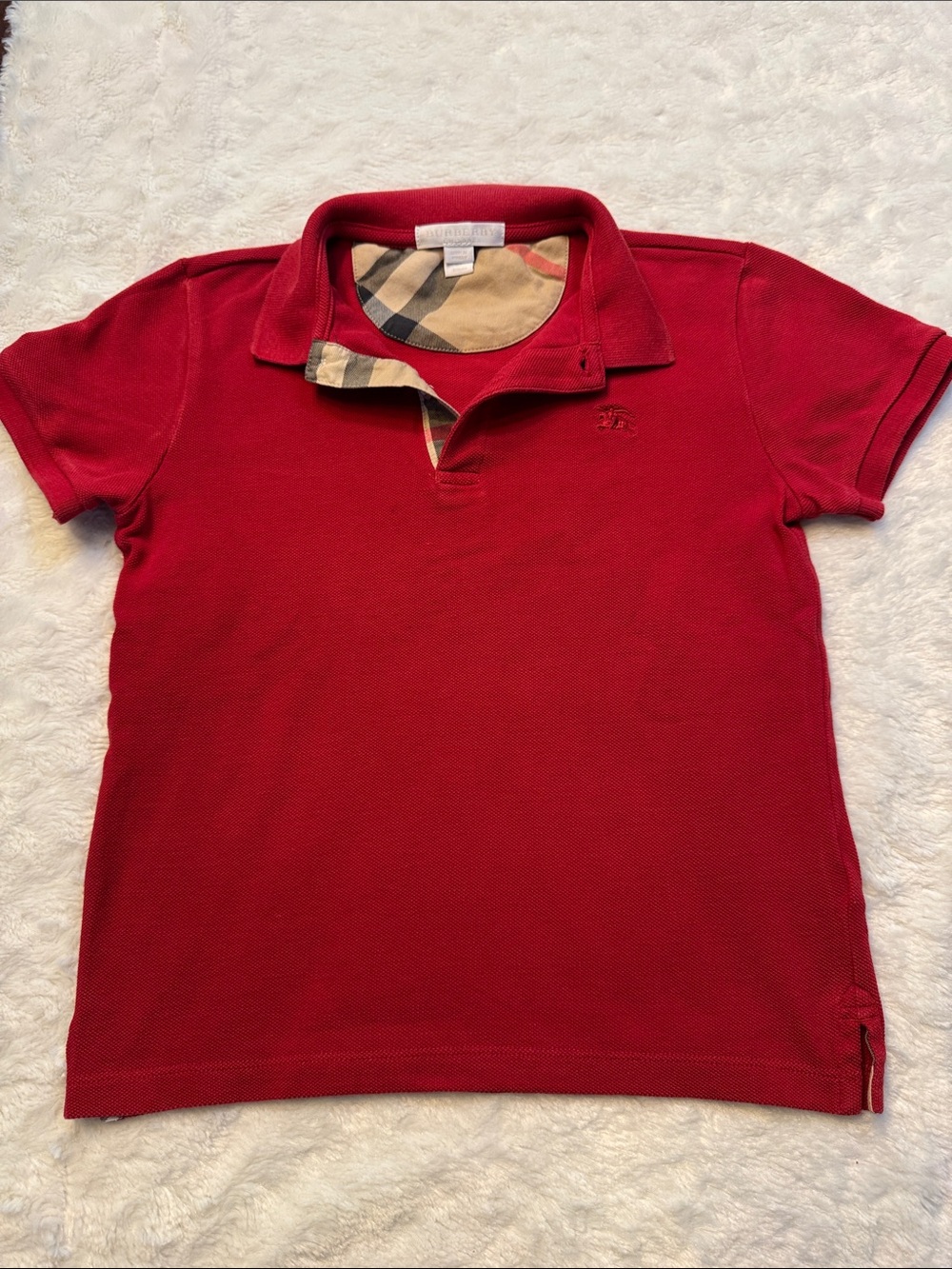 Burberry Red Kids Polo with Signature Check Collar